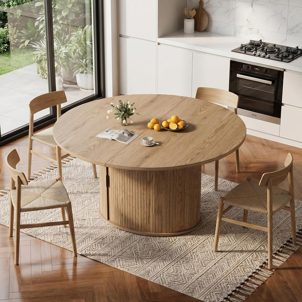 PAKASEPT43-59 Extendable Round to Oval Dining Table with Hidden Storage, Mode...