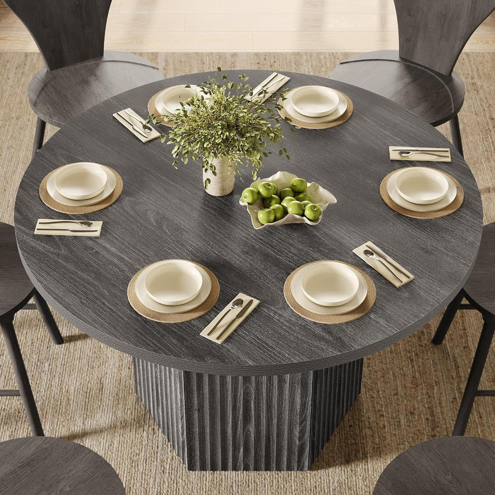 SICOTAS Round Dining Table for 4 6 People 47" Fluted Kitchen Dinner Tabl...
