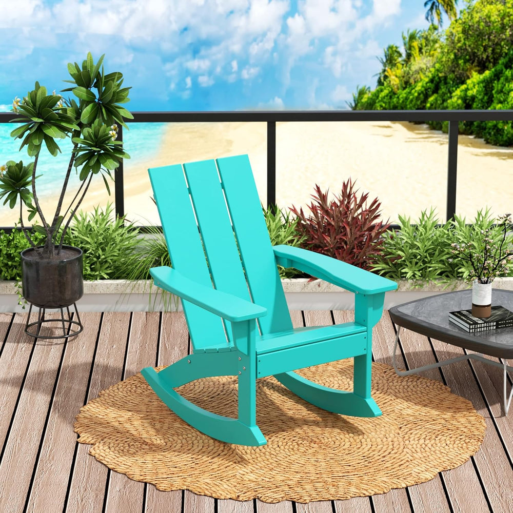 HDPE Shoreside Modern Rocking Poly Adirondack Chair (Set of 4),Turquoise