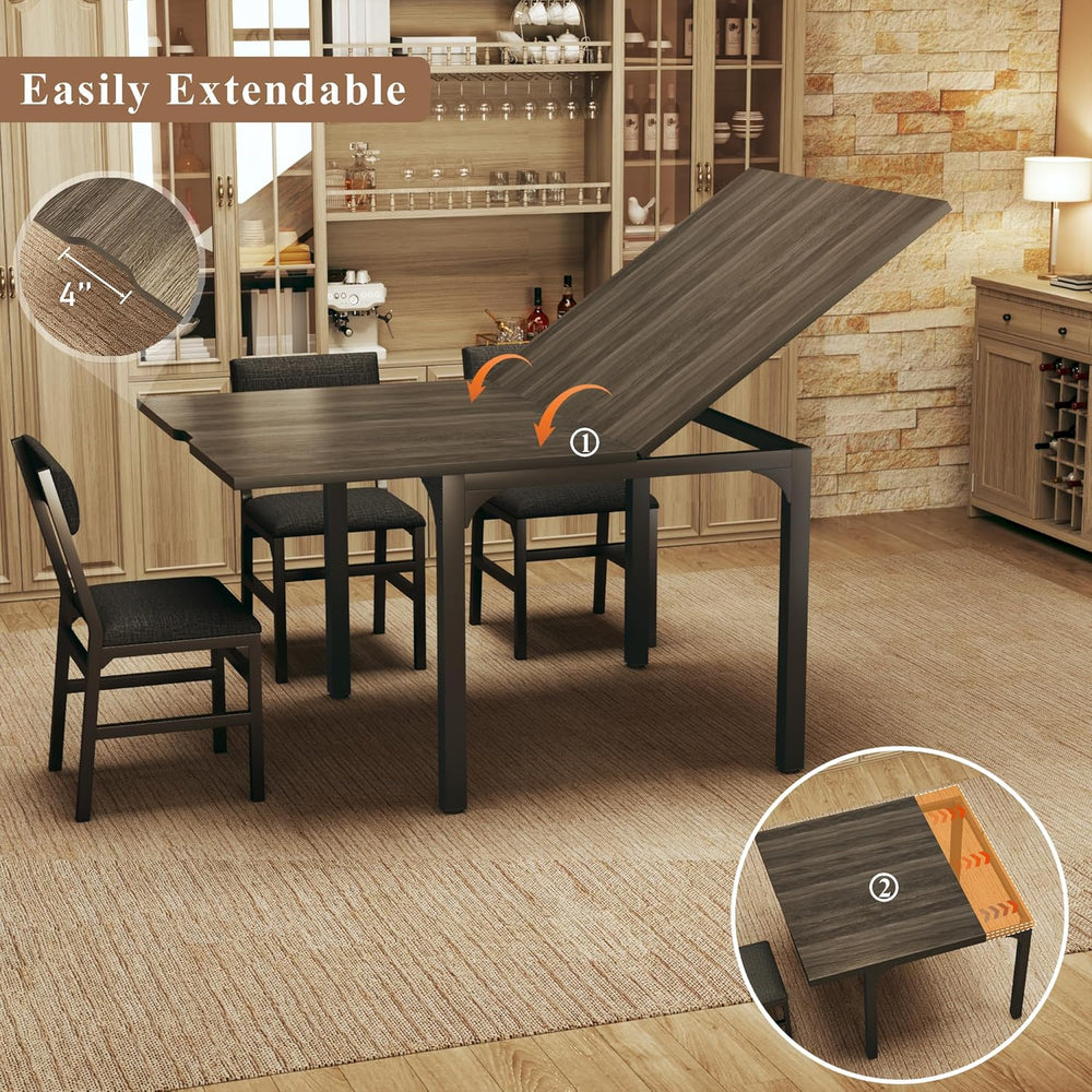 7-Piece Dining Table Set for 4-6, Extendable Kitchen Table Cushion Chairs Set...