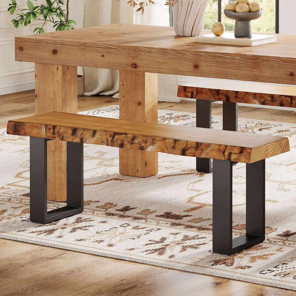 Solid Wood Dining Bench, 47'' Industrial Entryway Bench with Black Me...