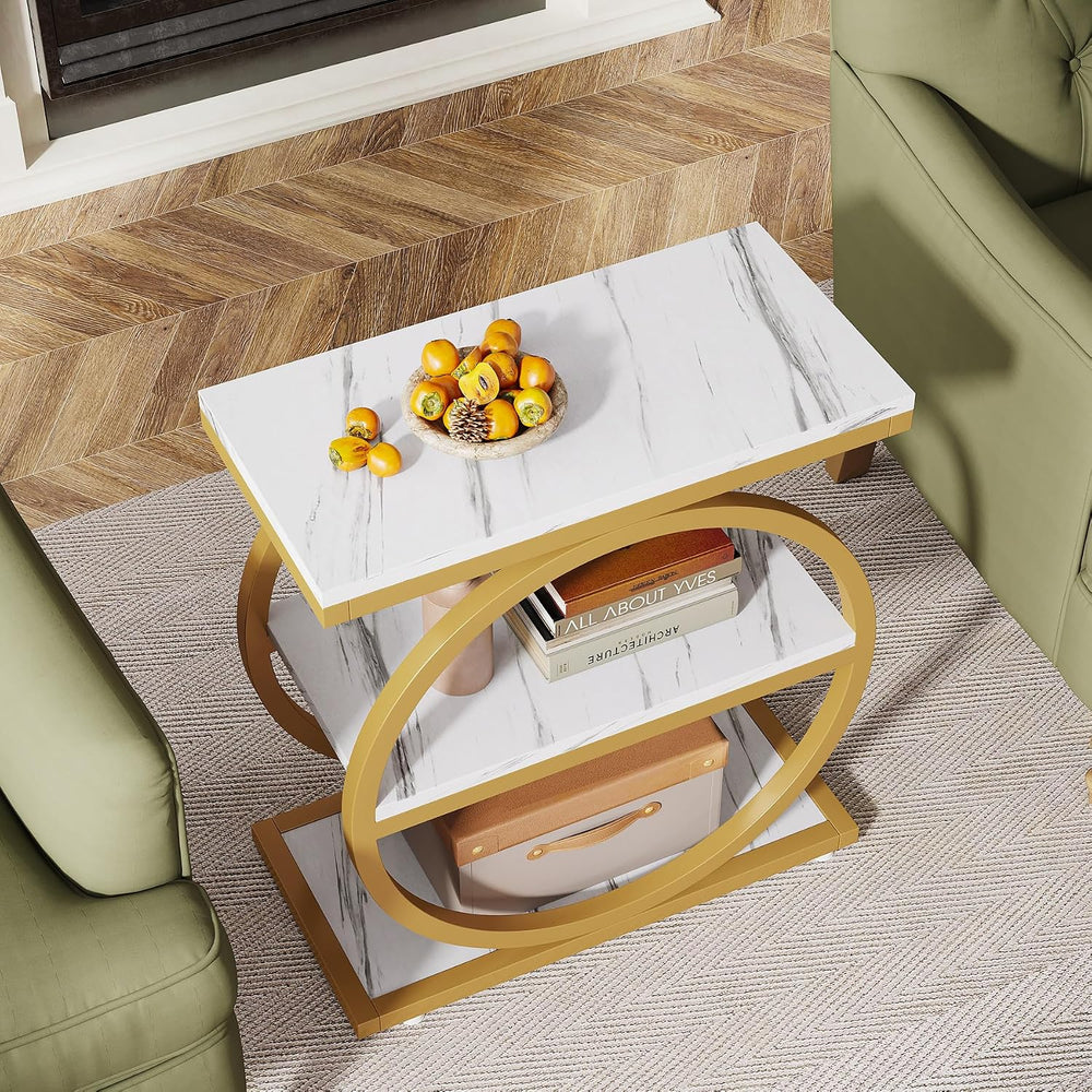 Tribesigns End Table with Storage Shelves Pack of 2, 3-Tier Wooden Industrial...
