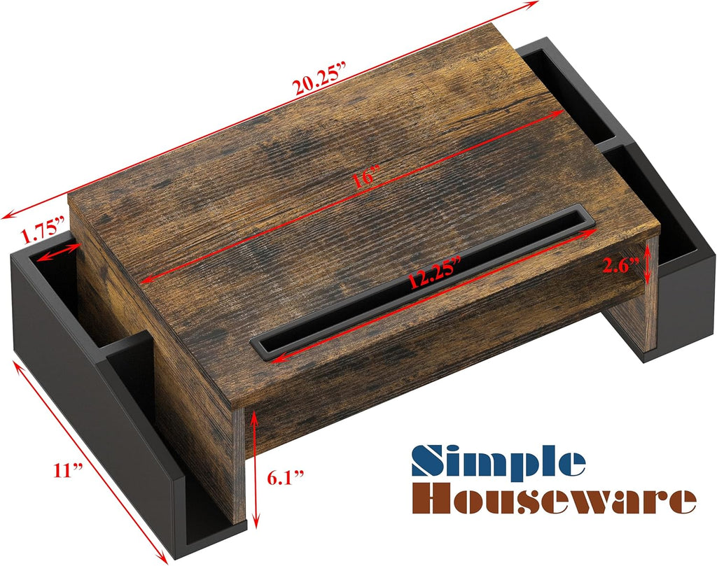 Simple Houseware Desk Monitor Stand Riser with Adjustable Organizer Tray, Rustic Brown