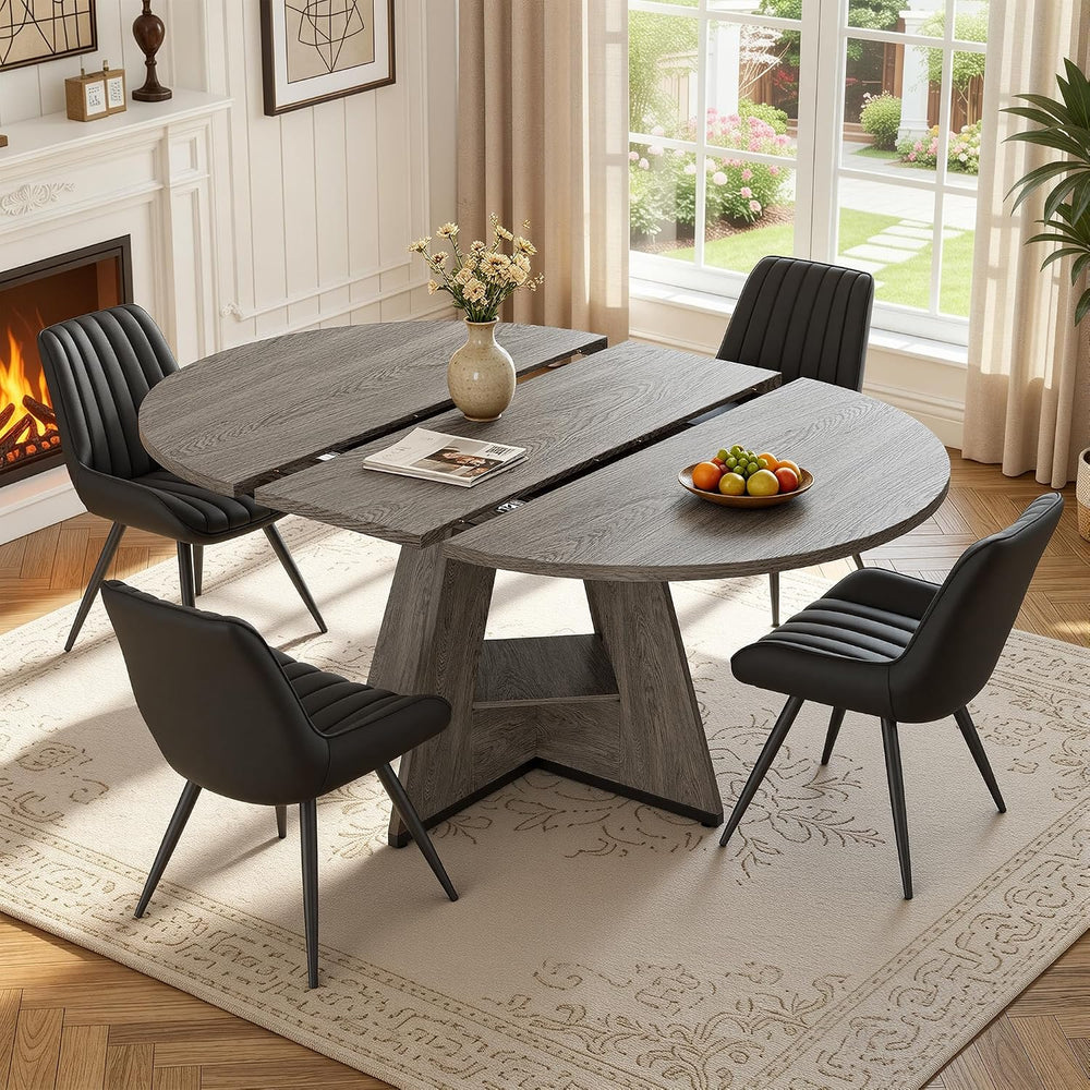 Miereirl Extendable Dining Table Set for 4-6, 47.24"-63" Round to O...
