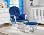 Glider and Ottoman White Wood and Navy Fabric