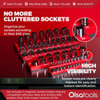 Olsa Tools Magnetic Socket Organizers | 3 Piece Set Socket Holder Kit | 1/2-Inch, 3/8-Inch, & 1/4-Inch Drive | SAE Red | Holds 68 Sockets | Professional Quality Tools Organizer Part 1150