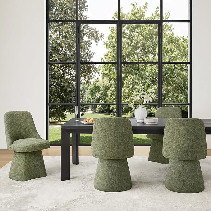 Swivel Dining Chairs Set of 4, Upholstered Mid Century Modern Deskchair with High Back, Linen Fabric Kitchen Chairs for Dining Room, Bedroom, Dressing Room, Green