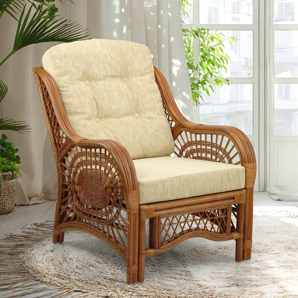 Malibu Lounge Living Accent Armchair Natural Rattan Wicker Handmade Design, C...