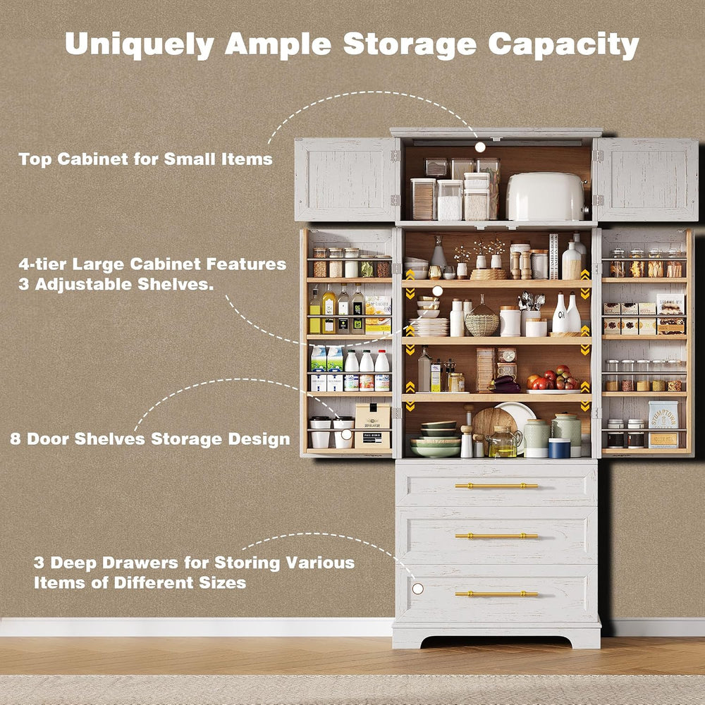 LUMISOL Kitchen Pantry Cabinet with Drawers, 78.2" Tall Cupboard Storage...