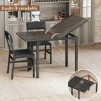 Dining Table Set for 4, Extendable Kitchen Table Cushion Chairs Set of 4, Rectangle Dining Table with Metal Frame & MDF Board, Folding for Small Apartment Saving Space, Gray
