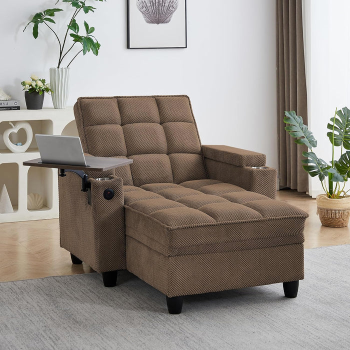 Auvsoce 41.7" Chaise Lounge Chair Indoor, Convertible Sleeper Sofa Bed with Adjustable Backrest, Deep Seat Reading Chair with Storage & 360° Swivel Side Table for Living Room