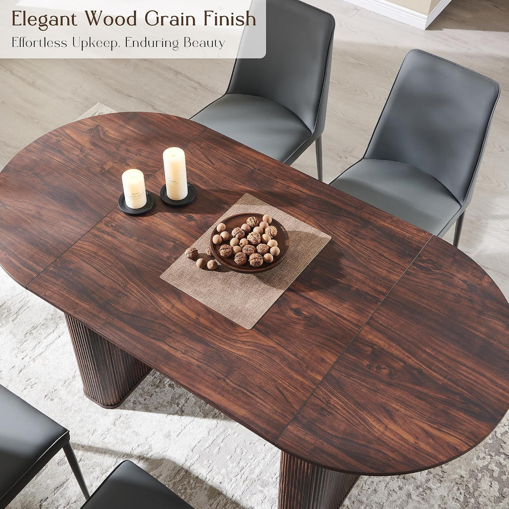 T4TREAM 63" Fluted Oval Dining Table for Kitchen Living Room, Walnut | M...