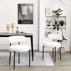 DYHOME White Boucle Dining Chairs Set of 6, Mid Century Modern Dining Room Chairs with Curved Backrest, Upholstered Kitchen Chairs with Black Metal Legs