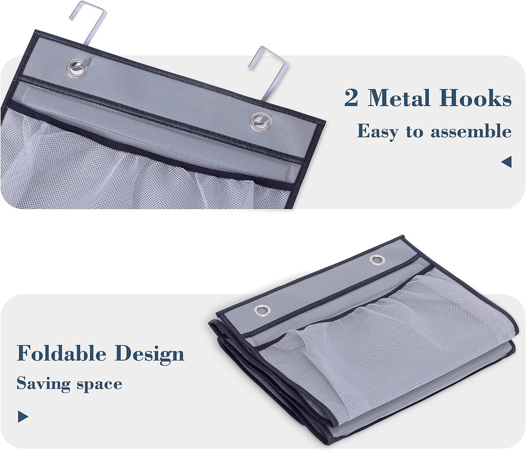 Hanging Shelves Over the Door Organizer Storage for Closet with 5 Pockets Organizer for Bedroom Bathroom, 2 Pack（Grey）