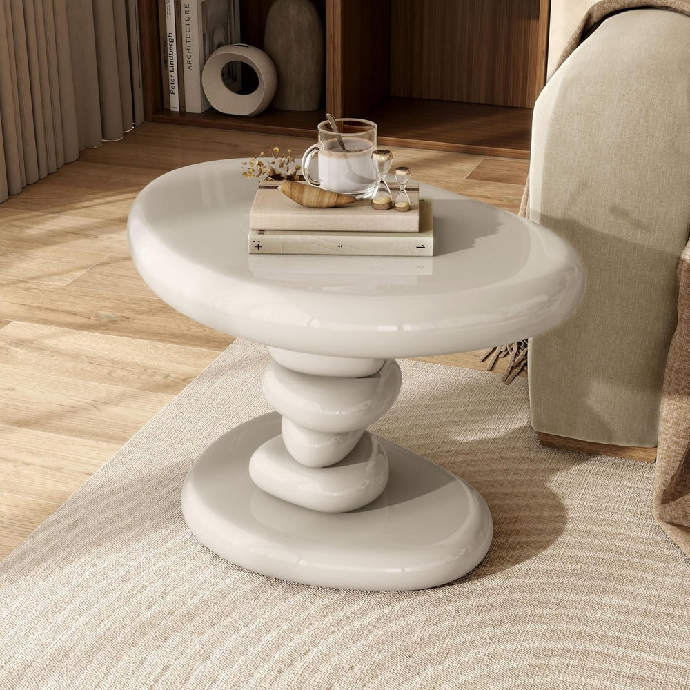 24/7 Shop at Home Kavren Modern 22-inch Oval Glossy Pedestal End Table, Stone...