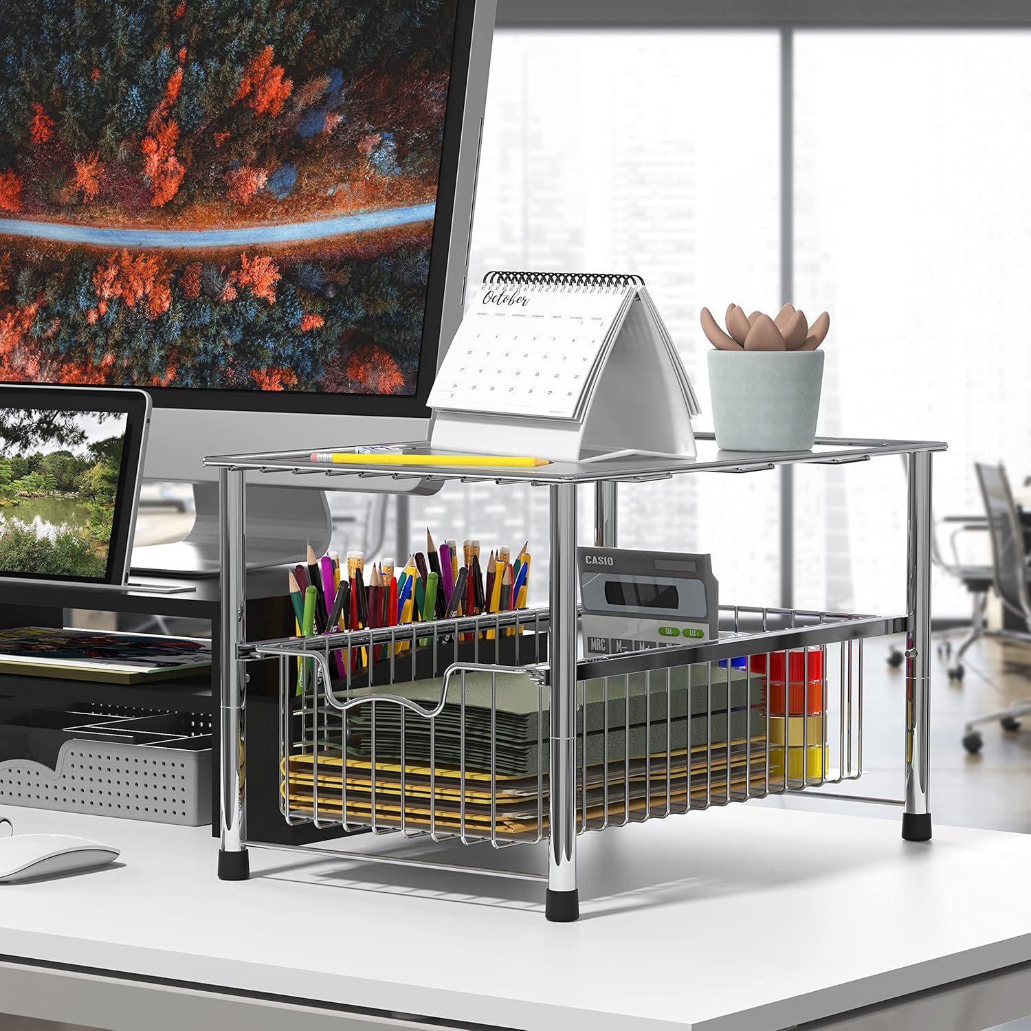 Simple Houseware Chrome Metal Stackable Storage Rack, 16.75 in L x 10.8 in W x 10.25 in H