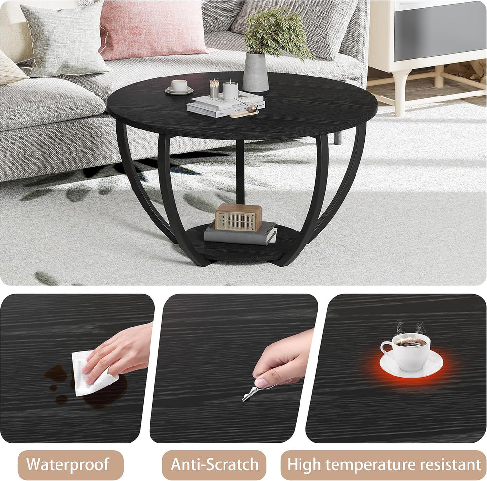 HOMERECOMMEND Round Coffee Table,23" Circle Coffee Table with Storage,Black
