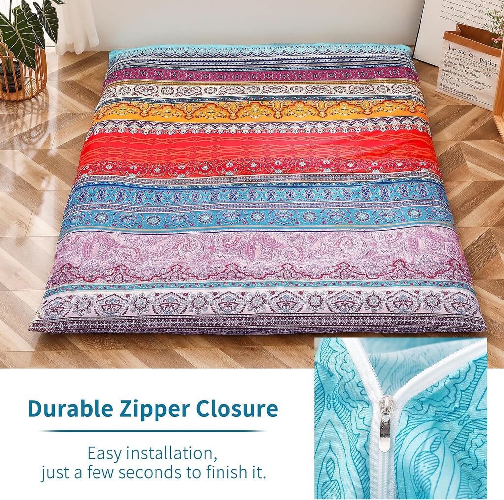 MAXYOYO Mattress Cover for Traditional Japanese Futon Mattress | Futon Floor Mats Cover with Zipper, Super Soft and Machine Washable, Boho Style, Twin