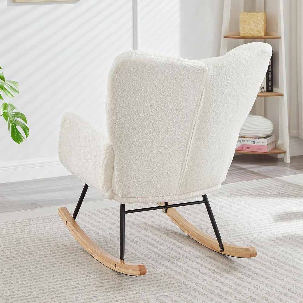 37.2" H Glider Rocking Chair Upholstered with Teddy Fabric, Indoor Rocki...
