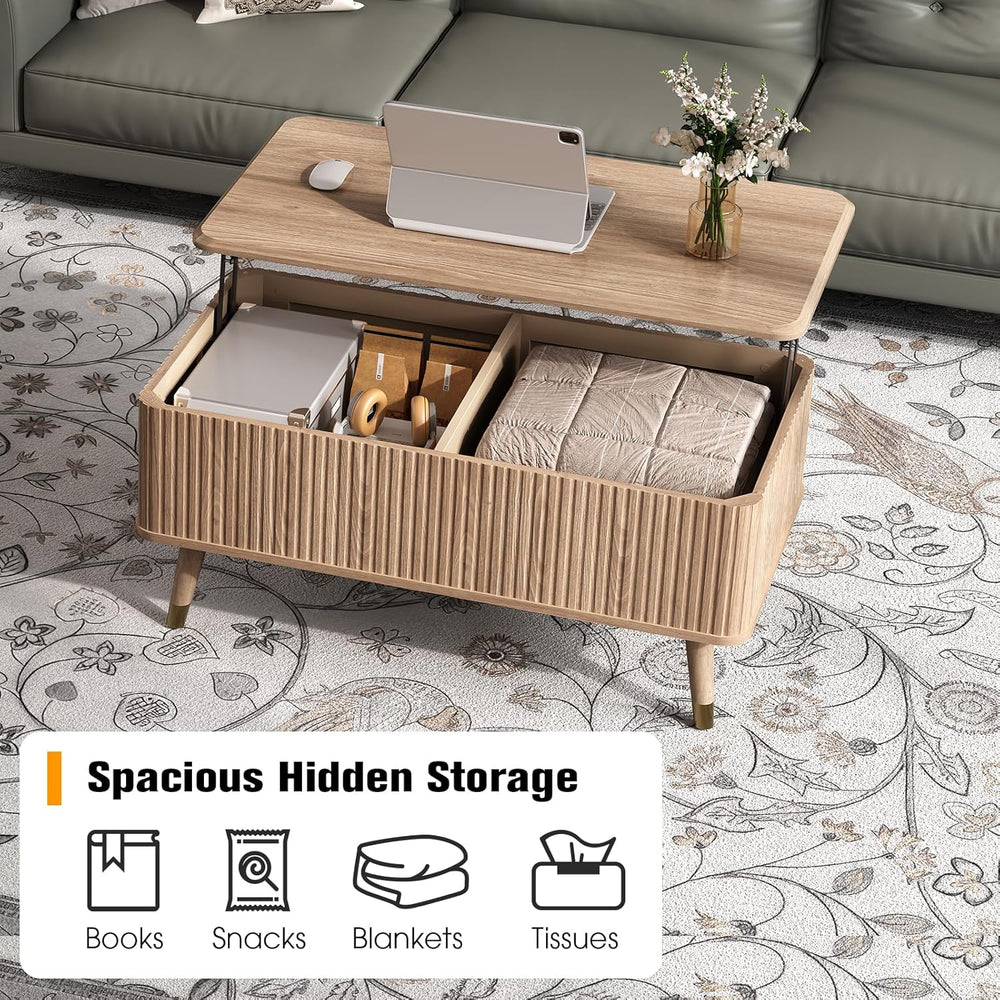 Lift Top Coffee Table with Storage, Mid Century Modern Coffee Table with Soli...