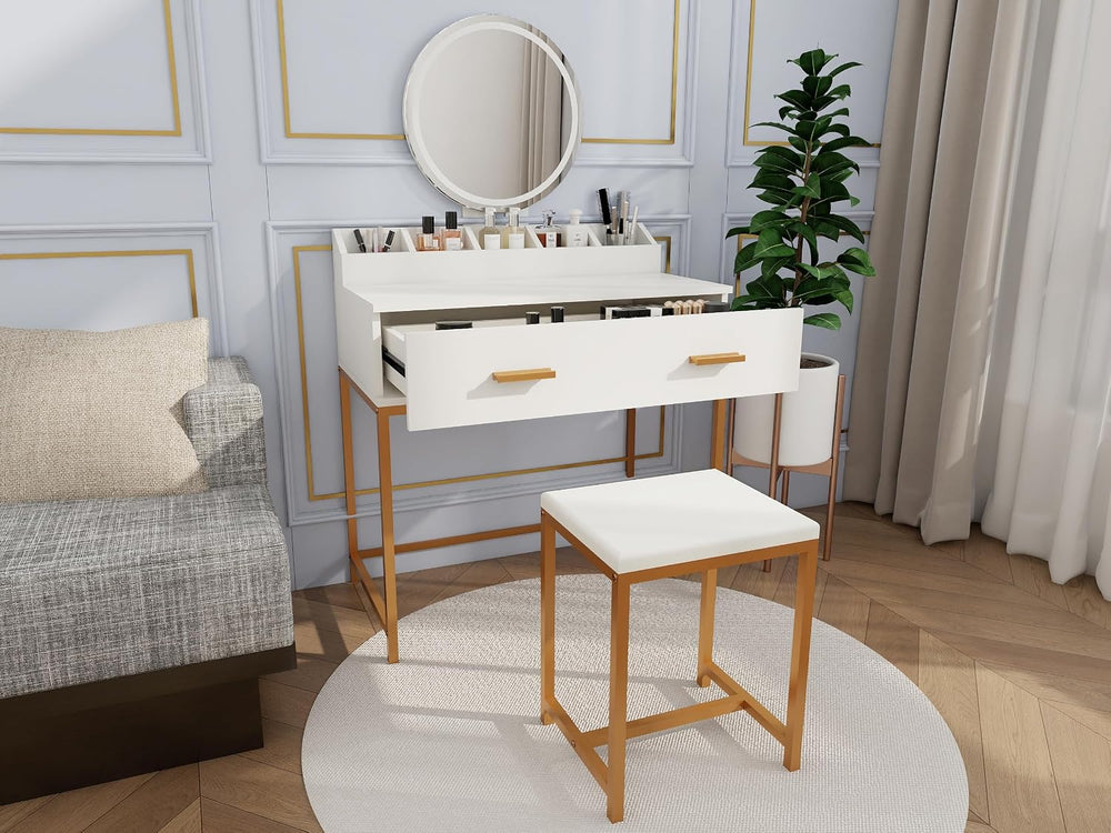 GOWE Vanity Table Set with Storage White Modern Contemporary for Bedroom Furn...