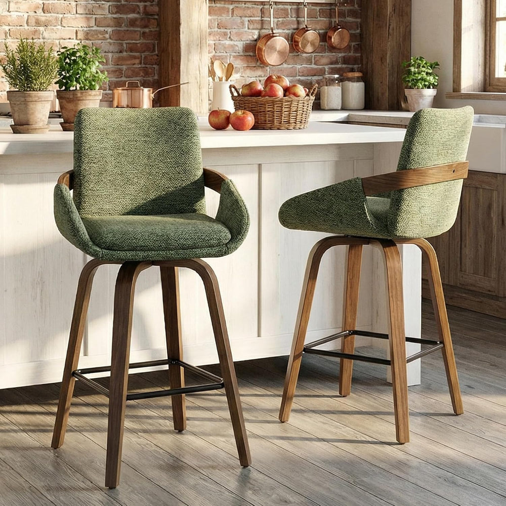 26" Swivel Counter Height Bar Stools Set of 3, Moss Green | Walnut Bentw...