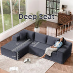 Cloud Sectional Couch, 104”L-Shape Large Oversized Sofa with Right Chaise Lounge, Modular Sleeper Couch with Pillows & Deep Seat, Flannel Velvet Compressed Sofa for Living Room, Dark Gray