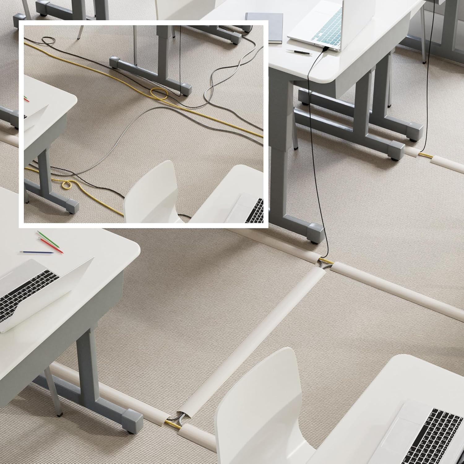 D-Line 30ft Floor Cord Cover, Floor Cable Protector, Extension Cord Cover, Protect Wires & Prevent Cable Trips, Cable Management Solution - Cord Cavity = 0.63" (W) x 0.31" (H) - Beige