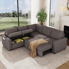 Vesgantti 88.4" Corduroy Sectional Sleeper Sofa with Pull Out Bed, Brown | 5 Seater Modular Couch with Storage, Comfy L Shaped Cloud Couches for Living Room, Bedroom, Apartment, Easy to Assemble