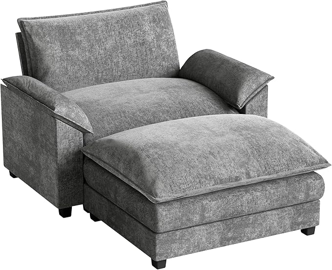 Homall 40" Modular Sectional Sofa, Single Sofa Couch with Reversible Ottoman, DIY Combination Chenille Deep 1-Seat Cloud Couch for Living Room, Apartment (Light Grey, Single Sofa Chair)