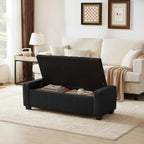 48" Ottoman with Storage, Black Storage Ottoman Bench with Safety Hinge | Upholstered Entryway Bench with Seating for Bedroom, Living Room, Holds up to 330 lb