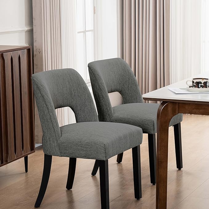 VKNOW Wooden Dining Chairs Set of 2, Modern Fabric Upholstered Dining Room Ch...