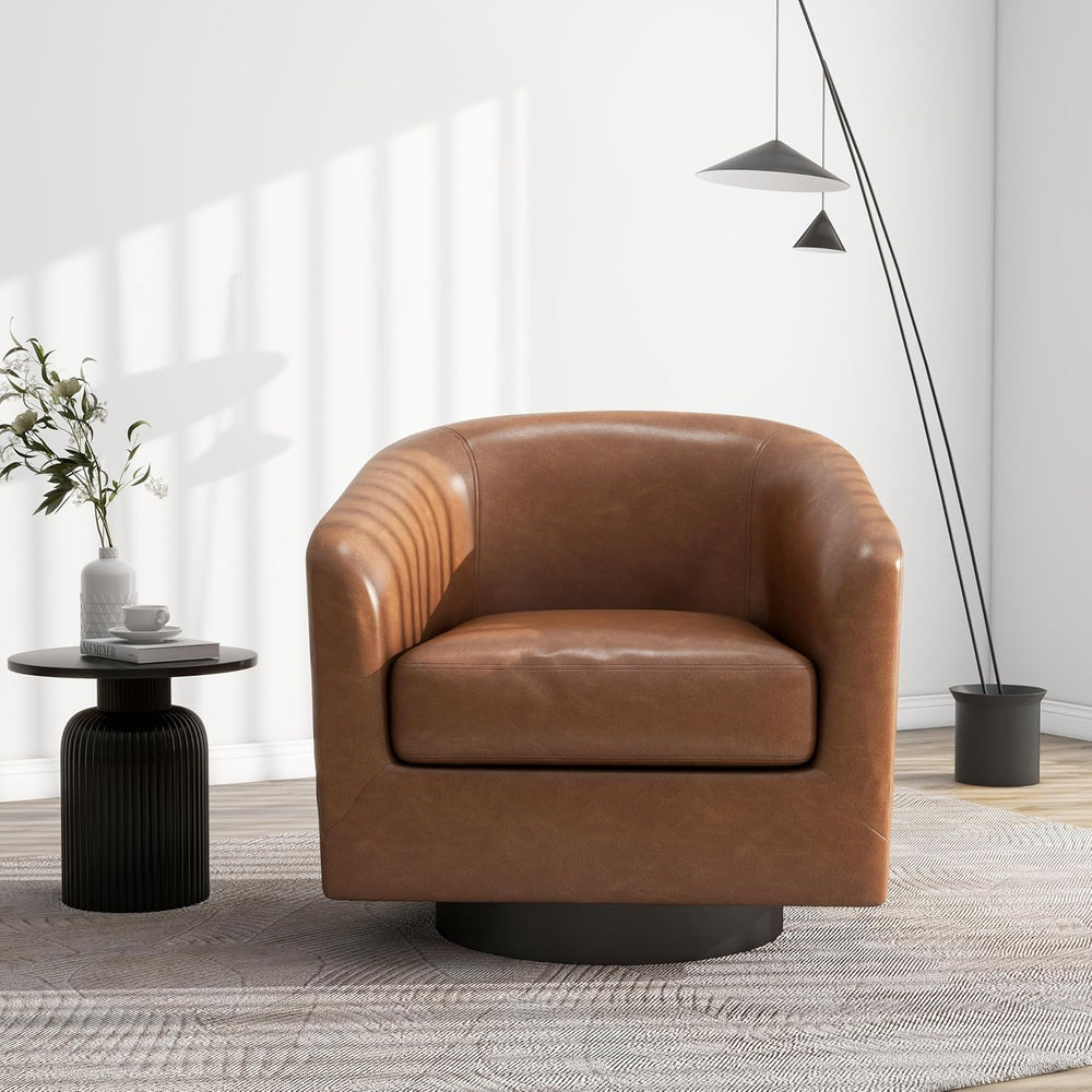 Swivel Barrel Accent Chair, Modern Round Chenille Fabric Arm Chair for Living...