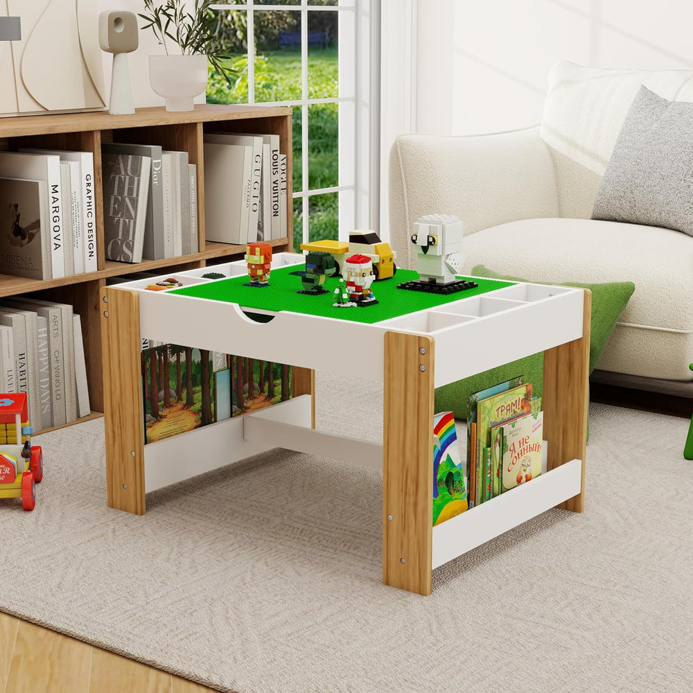 2-in-1 Play Table Set with 2 Chairs, Brick Base and Whiteboard Top | 2 Chairs...