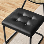 Yaheetech Rattan Dining Chairs Set of 6 Mid Century Modern Dining Room Chairs with Chrome Legs and Rattan Back for Home Kitchen, Faux Leather, Black