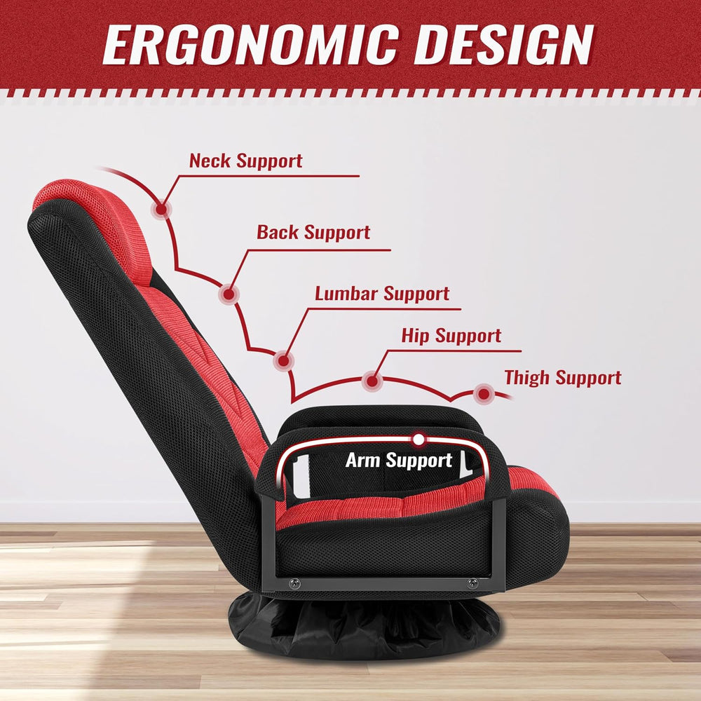 Yaheetech Floor Gaming Chair High-Back Swivel Adjustable Folding Seat Red | F...