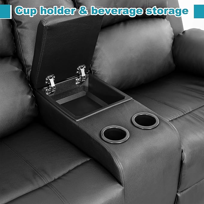 Recliner Sofa Set Couches for Living Room Chair Semi PU Fabric Living Room Furniture Sets, Adjusted Reclining Couch Furniture Sofa Set for Theater Seating, Black