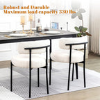 DYHOME White Boucle Dining Chairs Set of 6, Mid Century Modern Dining Room Chairs with Curved Backrest, Upholstered Kitchen Chairs with Black Metal Legs