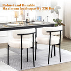 DYHOME White Boucle Dining Chairs Set of 2, Mid Century Modern Kitchen Chairs, Upholstered Dining Room Chairs with Curved Backrest and Black Metal Legs
