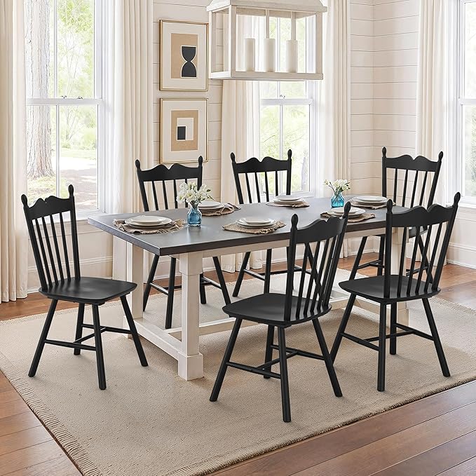 LUE BONA Black Dining Chairs Set of 4, Windsor Wooden Dining Chair with Thick...