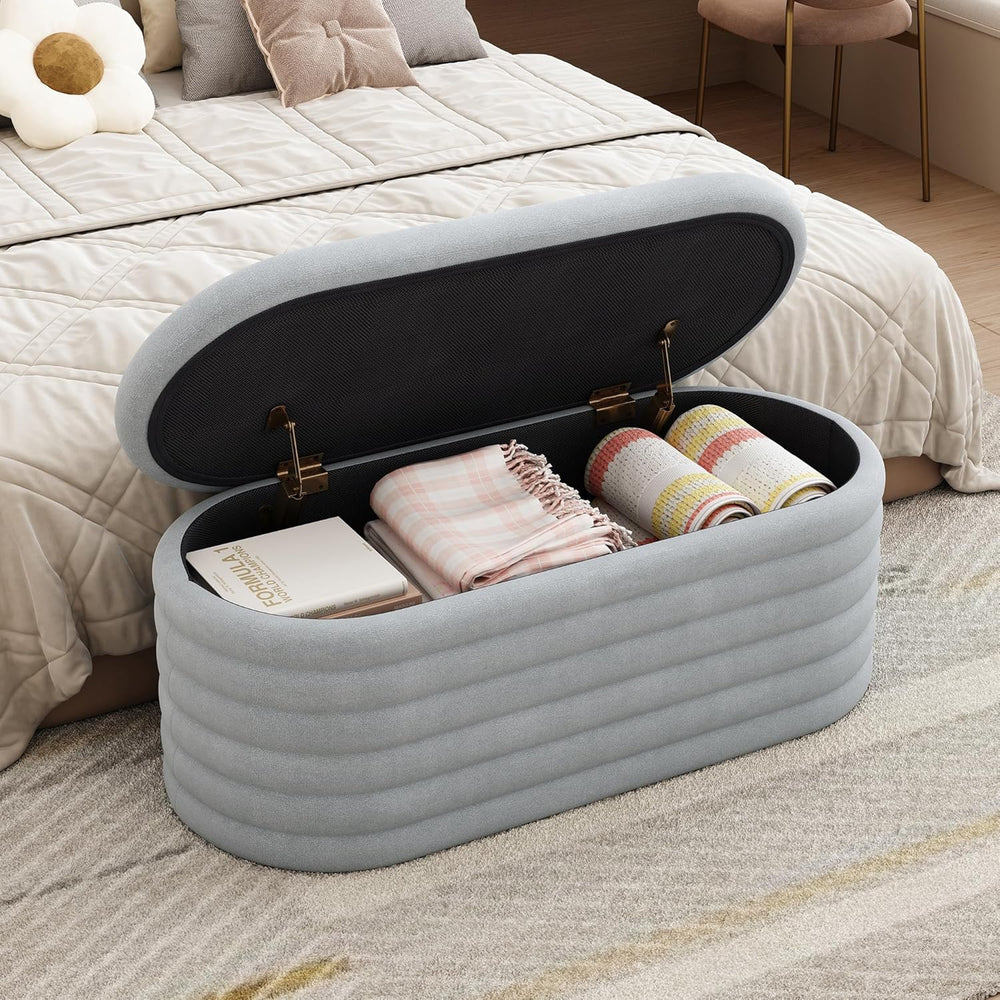 40 inch Upholstered Storage Ottoman Bench,Ready to go,Light Grey