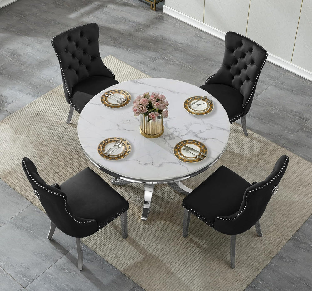 45 inch White Marble Round Dining Table for 4 to 6, Modern Round Dining Table...