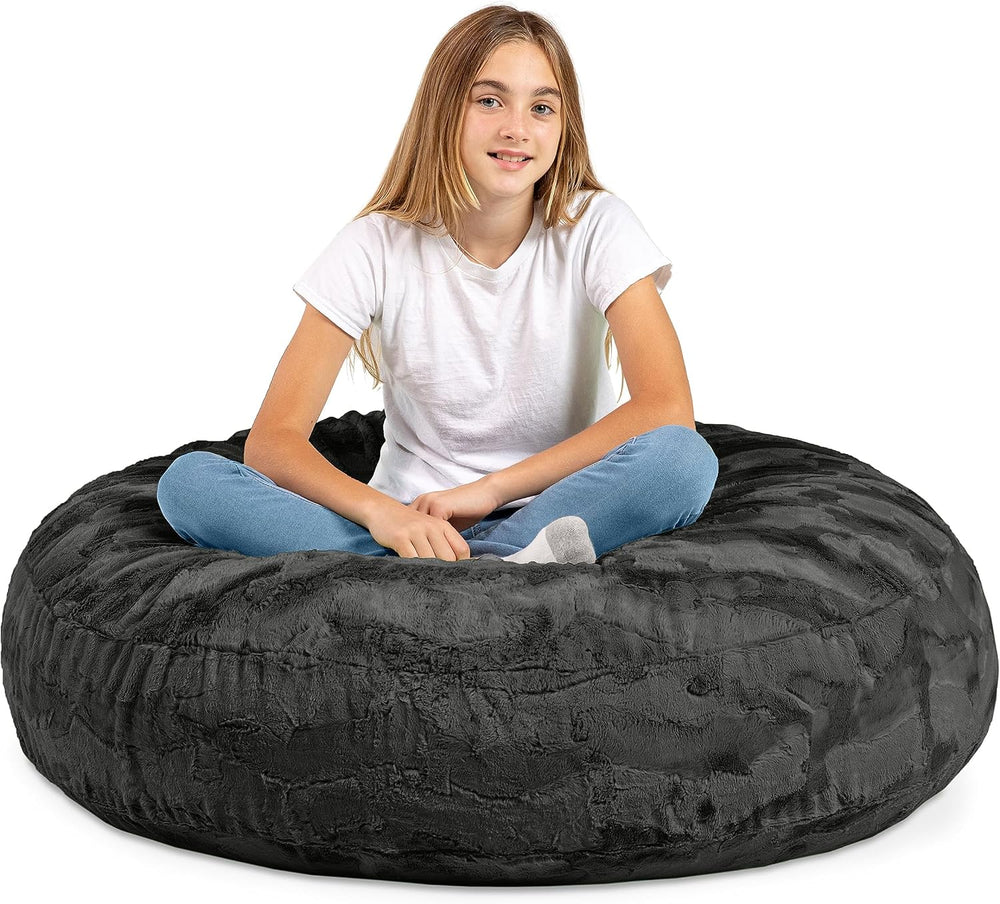 Jaxx Cocoon 4 Foot Bean Bag Chair - Faux Fur, Black