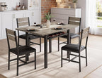 Dining Table Set for 4, Extendable Kitchen Table with 4 PU Leather Upholstered Dining Room Chairs, Wood Kitchen Table Set with Built-in Storage Rack for Dining & Small Spaces, Grey