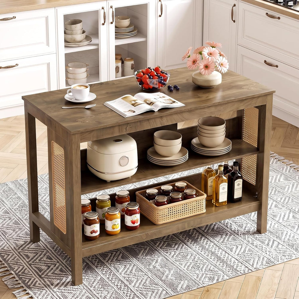LITTLE TREE Kitchen Island with Storage, Kitchen Table with Large Worktop | W...