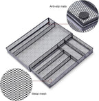 WuGeShop Expandable Office Desk Organizer, 7 compartments Mesh Desk Drawer Organizer Desk Organizer tray, Metal Office Supplies Accessories Storage, Black