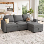 HONBAY Modular Sectional Sleeper Sofa with Pull Out Bed, L Shaped Couch with Storage Seat, Modular Sectional Couches for Living Room - Dark Grey