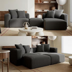 Acanva Corduroy Convertible Modular L Shaped Sectional Sofa, 4 Seater Free Combination Corner Couch, Convertible to DayBed, Wide Loveseat with Moveable Ottomans for Small Spaces, Sleeper Bed, Black