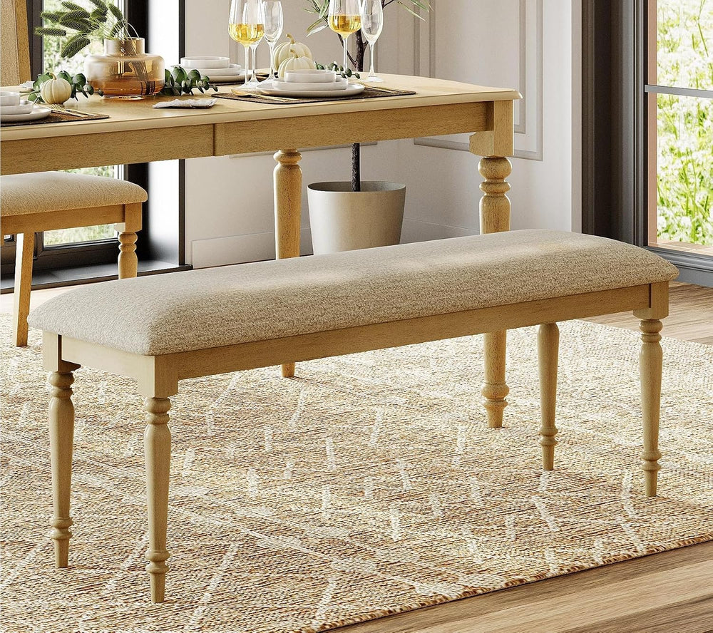 WAMPAT Farmhouse Dining Bench with Solid Wood Legs for Dining Room, Oak | Kit...