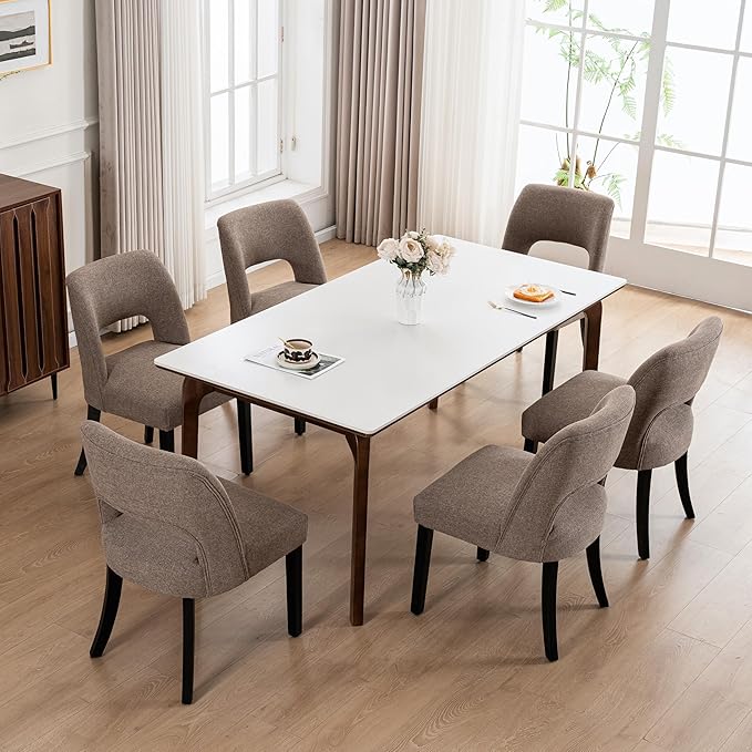VKNOW Wooden Dining Chairs Set of 6, Modern Fabric Upholstered Dining Room Ch...